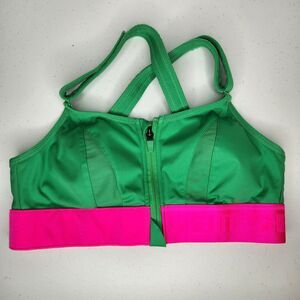 SHEFIT Women's High Impact Sports Bra, Green & Pink Size Medium